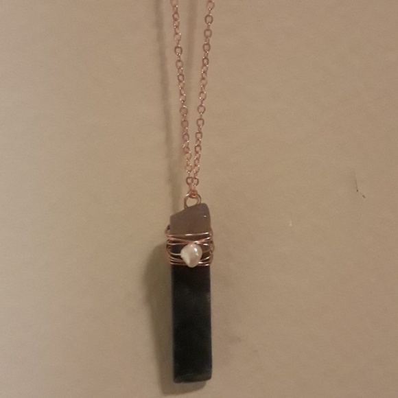 NWT Jasper & pearl copper wirewrapped pendant - Picture 2 of 3